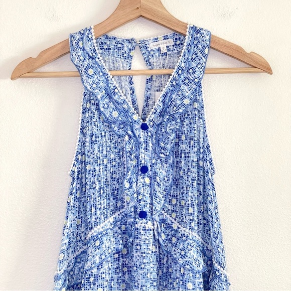 NWT Poupette St Barth Mae Ruffle Trim Printed Mini Dress Blue Je T’aime Girls 10 - Picture 3 of 15
